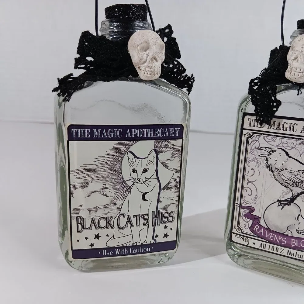 Ashland Magic Apothecary Halloween Decoration Glass Bottle Black Cat Raven Goth
